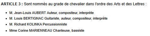 Chevalier des Arts et des Lettres - Juillet 2011